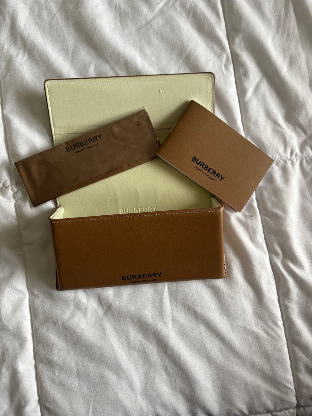 Burberry Brown Leather Eyewear Case with Cream Interior